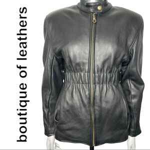 Boutique Of Leathers Leather  Motorcycle Jacket Black Zip Out Lining Size Small